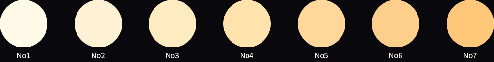 지방색 No.1부터 No.7까지의 색상 비교 도표